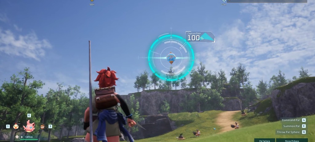 Palworld Hacks capture rate overlay showing 100% Pal Sphere success