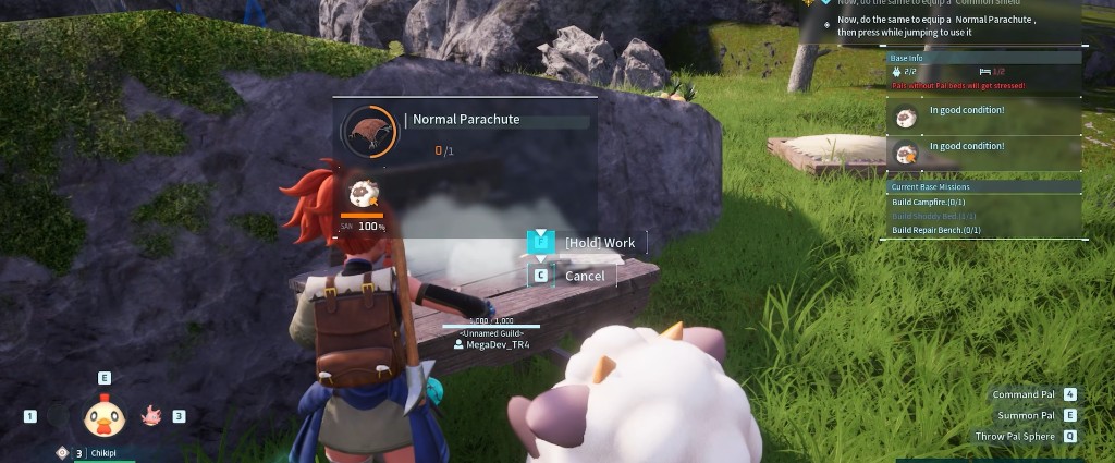 Palworld workbench crafting with instant recipe completion