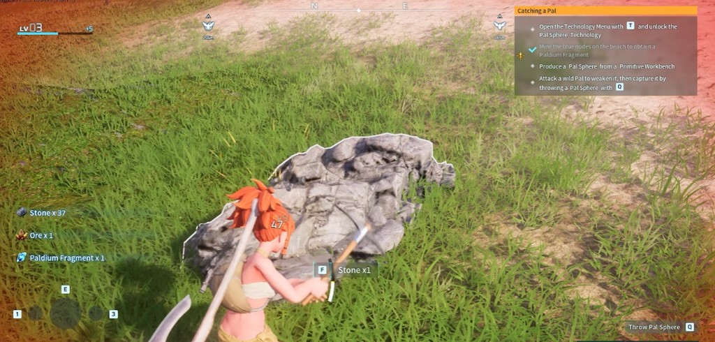Palworld mining stone, ore, and Paldium fragments in-game