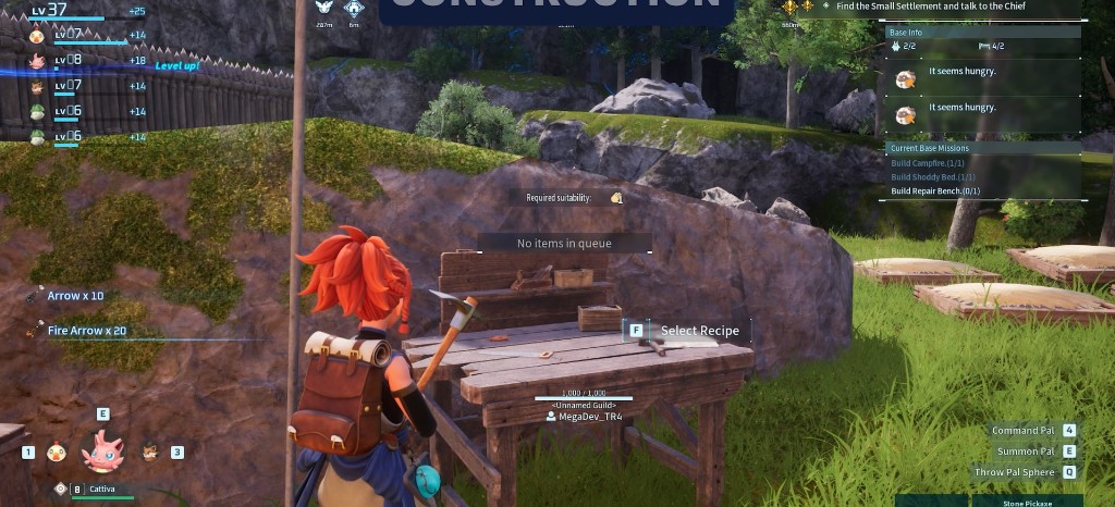 Palworld primitive workbench and base management in-game